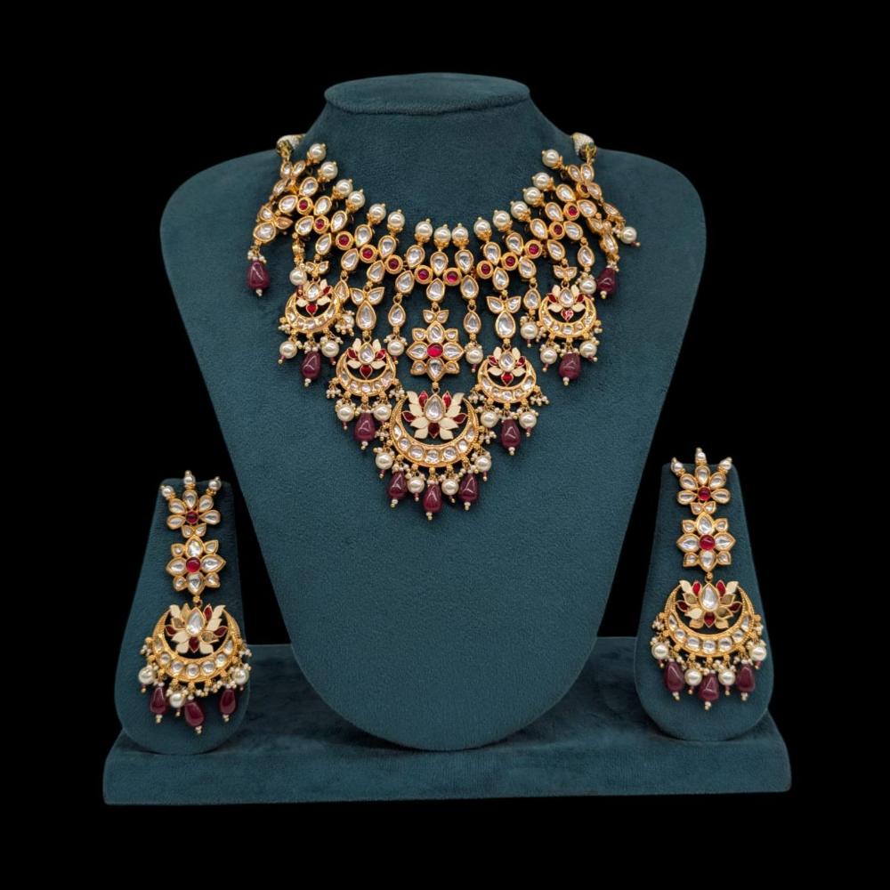 Akruti Collection Gold Plated Polki Kundan Pearl And Beads Meenakari Choker Necklace Set