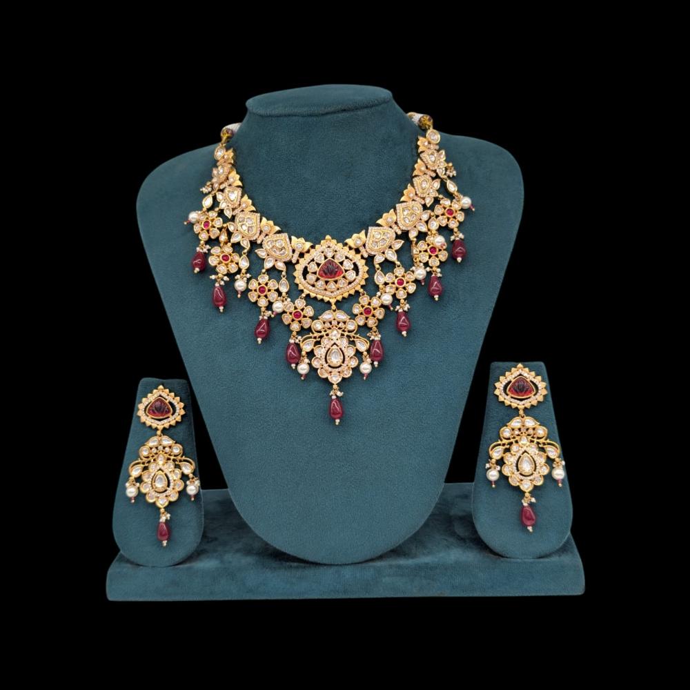 Akruti Collection Gold Plated Polki Kundan Stone Pearl And Beads Necklace Set