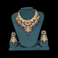 Akruti Collection Gold Plated Polki Kundan Stone Pearl And Beads Necklace Set