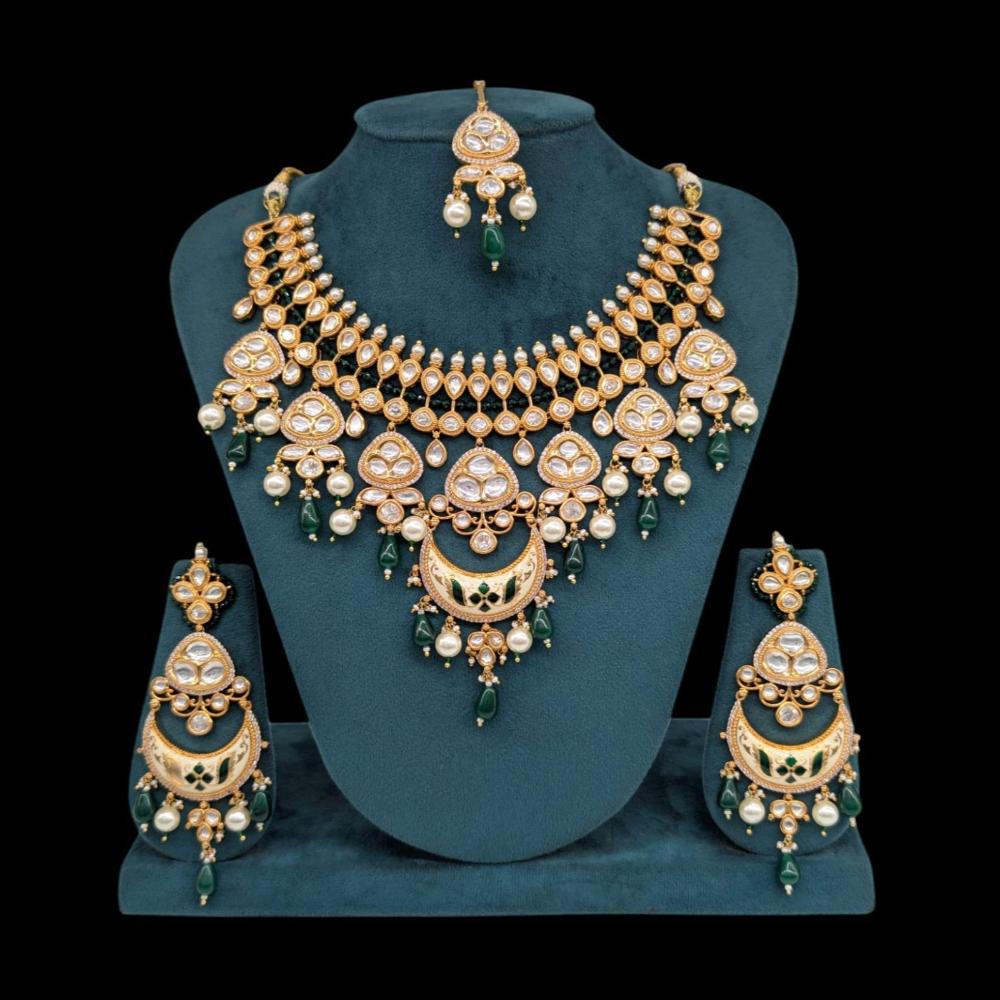 Akruti Collection Gold Plated Polki Kundan Pearl And Beads Meenakari Necklace Set