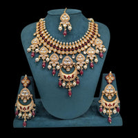 Akruti Collection Gold Plated Polki Kundan Pearl And Beads Meenakari Necklace Set