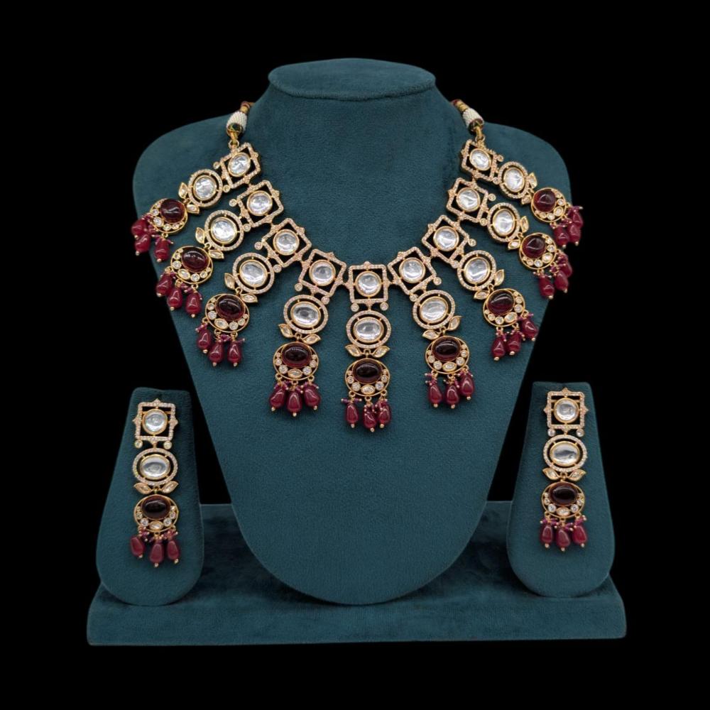 Akruti Collection Gold Plated Polki Kundan Stone Pearl And Beads Necklace Set