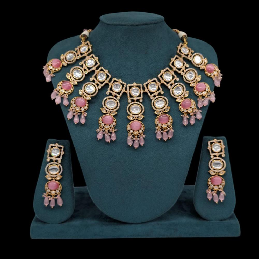 Akruti Collection Gold Plated Polki Kundan Stone Pearl And Beads Necklace Set