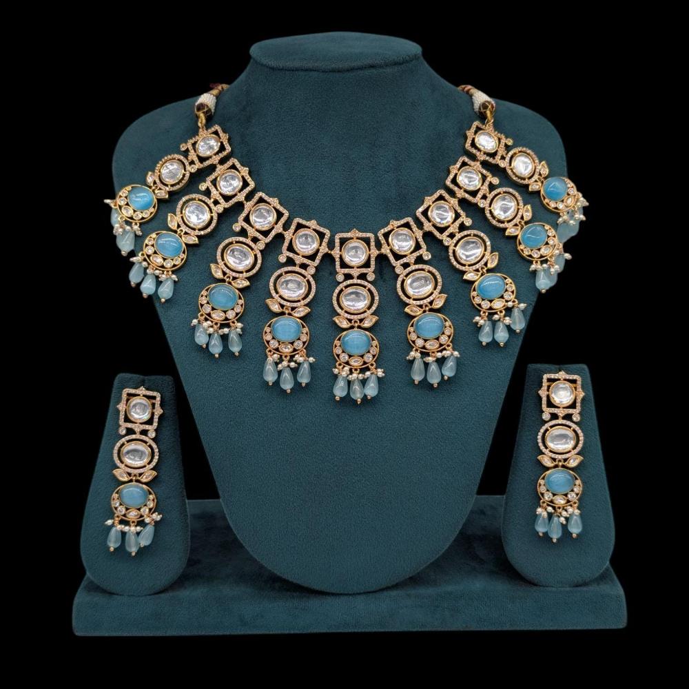 Akruti Collection Gold Plated Polki Kundan Stone Pearl And Beads Necklace Set