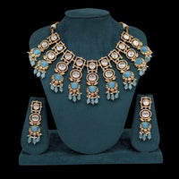 Akruti Collection Gold Plated Polki Kundan Stone Pearl And Beads Necklace Set