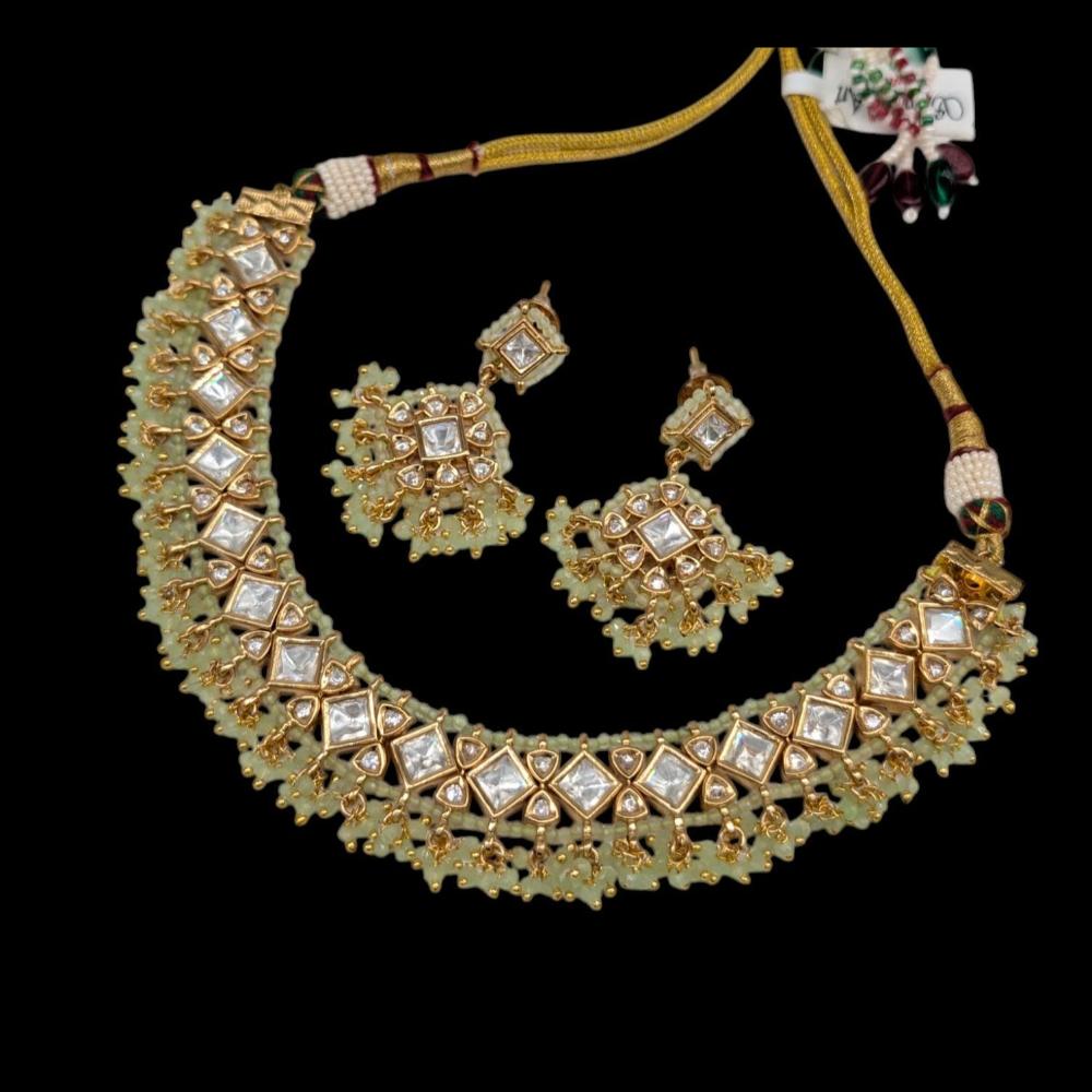 Akruti Collection Gold Plated Polki Kundan Stone Pearl And Beads Choker Necklace Set