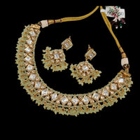 Akruti Collection Gold Plated Polki Kundan Stone Pearl And Beads Choker Necklace Set