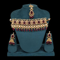Akruti Collection Gold Plated Polki Kundan Stone Pearl And Beads Choker Necklace Set