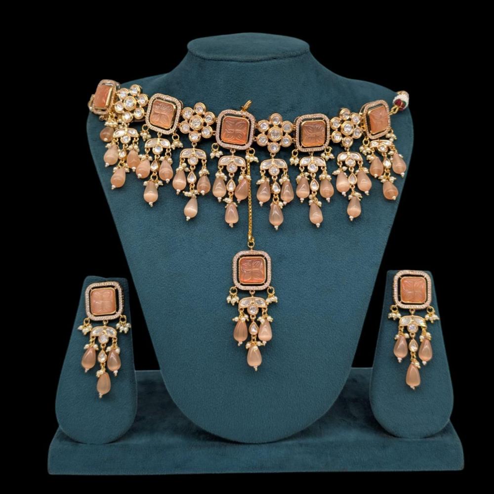 Akruti Collection Gold Plated Polki Kundan Stone Pearl And Beads Choker Necklace Set