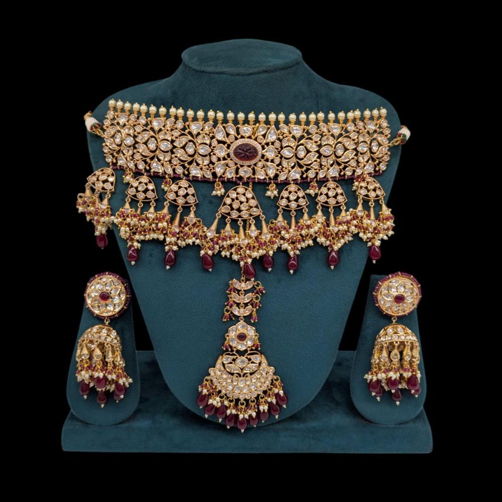 Akruti Collection Gold Plated Polki Kundan Stone Pearl And Beads Choker Necklace Set