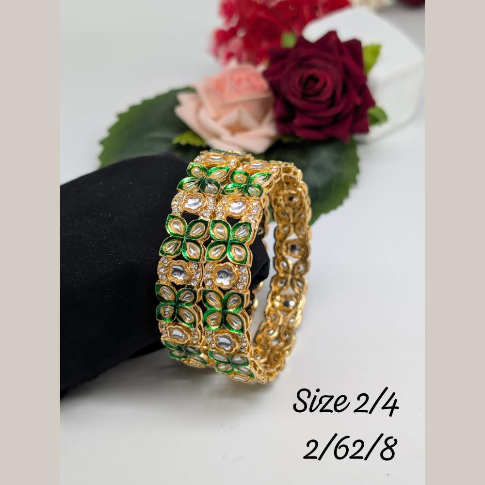 Akruti Collection Gold Plated Kundan Stone And Meenakari Bangle Set