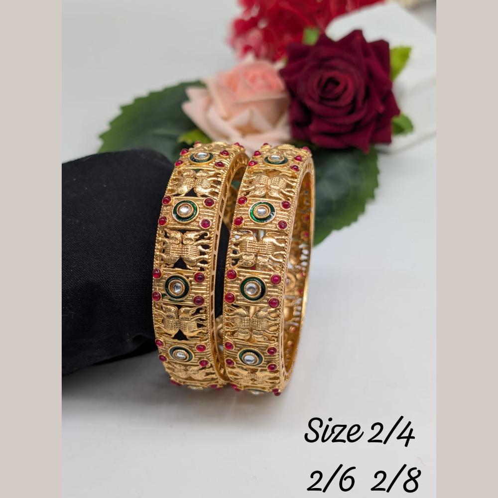 Akruti Collection Gold Plated Kundan Stone Bangle Set