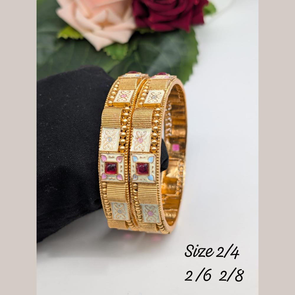 Akruti Collection Gold Plated Pota Stone And Meenakari Bangle Set