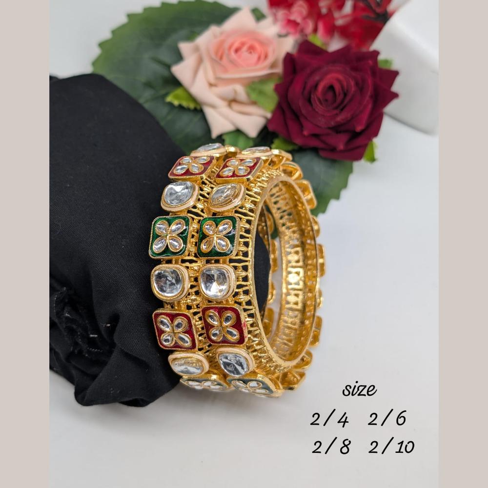 Akruti Collection Gold Plated Kundan Stone And Meenakari Bangle Set
