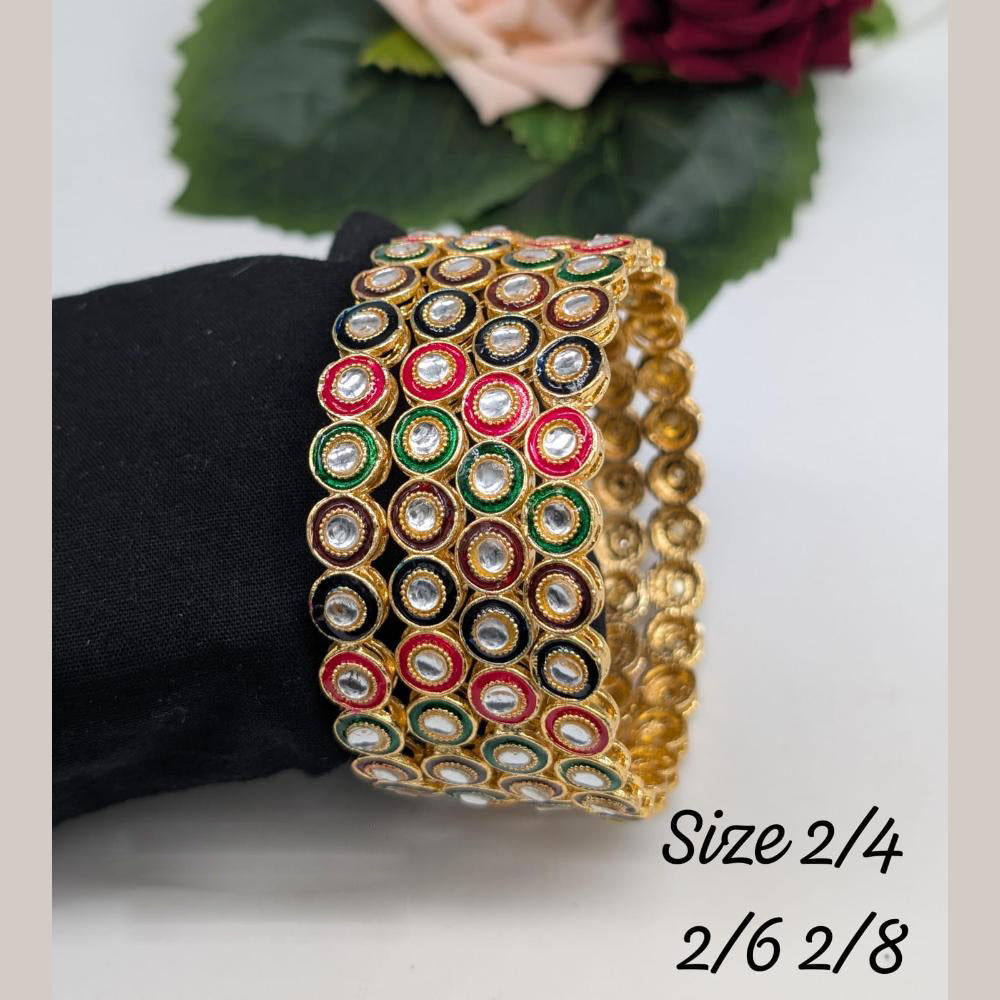 Akruti Collection Gold Plated Kundan Stone And Meenakari Bangle Set