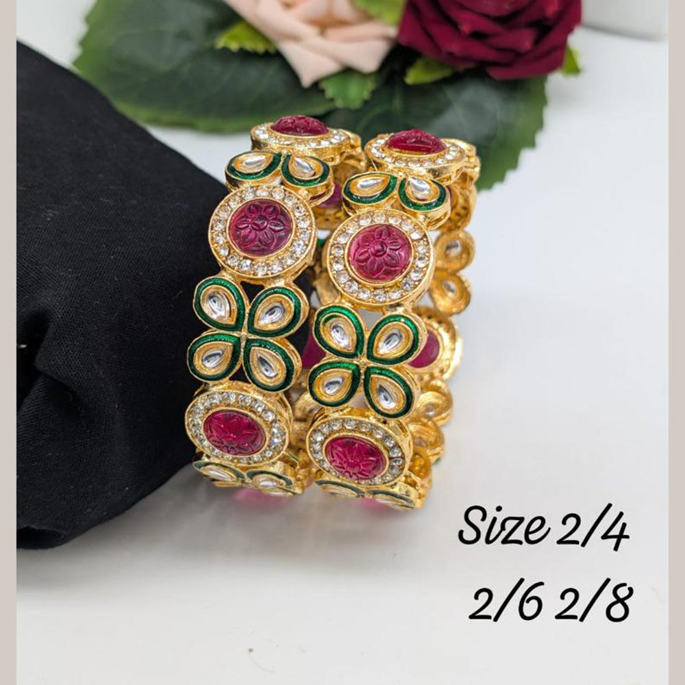 Akruti Collection Gold Plated Kundan Stone And Meenakari Bangle Set