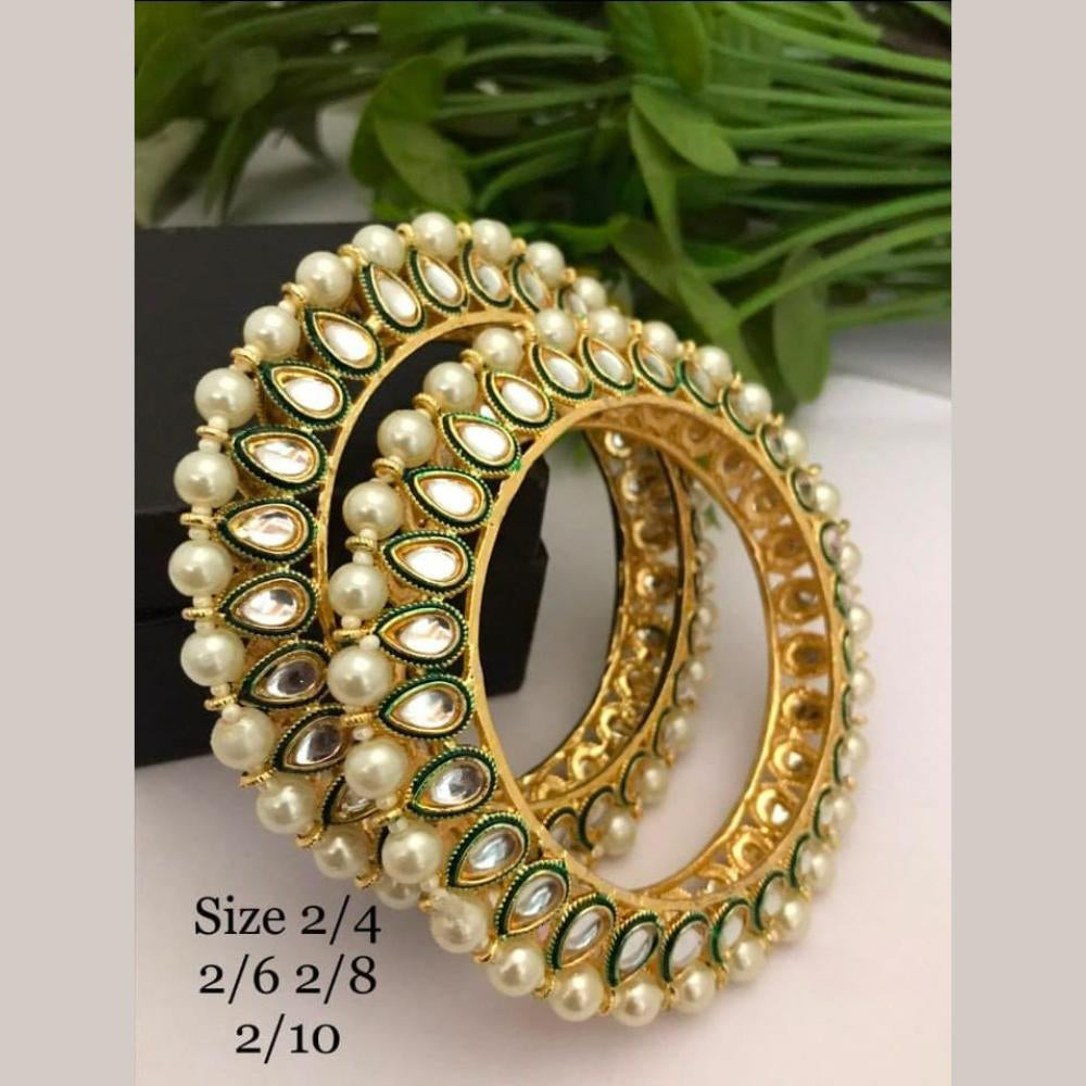 Akruti Collection Gold Plated Kundan Stone And Meenakari Bangle Set