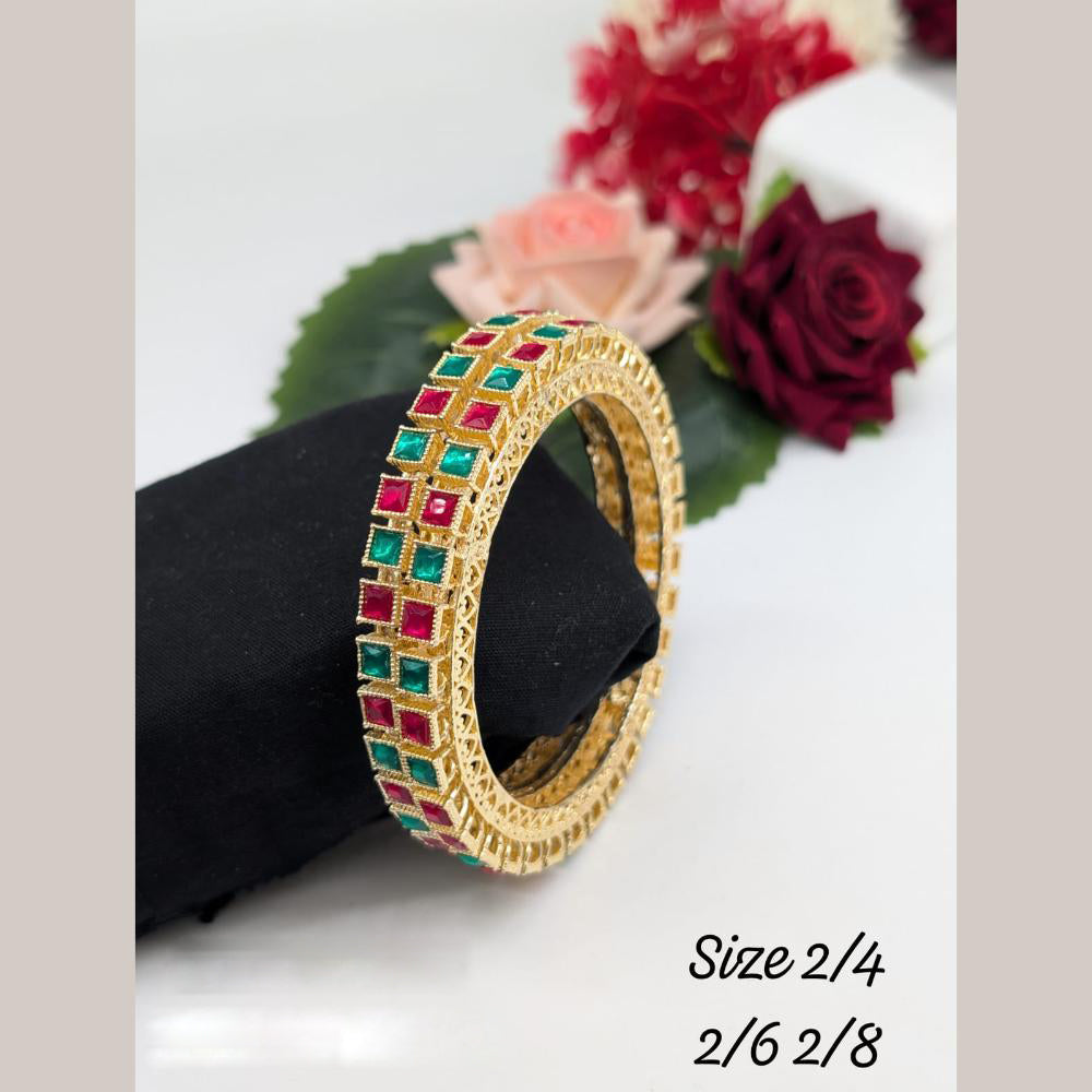 Akruti Collection Gold Plated Kundan Stone Bangle Set