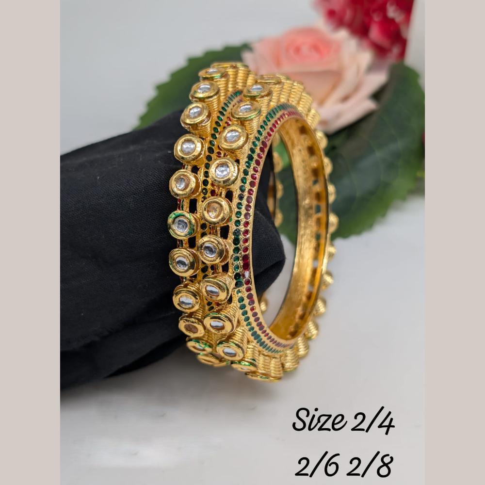 Akruti Collection Gold Plated Kundan Stone And Meenakari Bangle Set