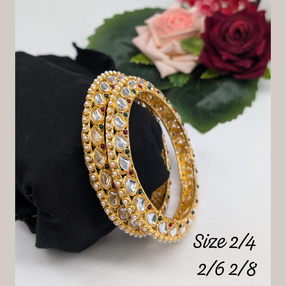 Akruti Collection Gold Plated Kundan Stone And Meenakari Bangle Set