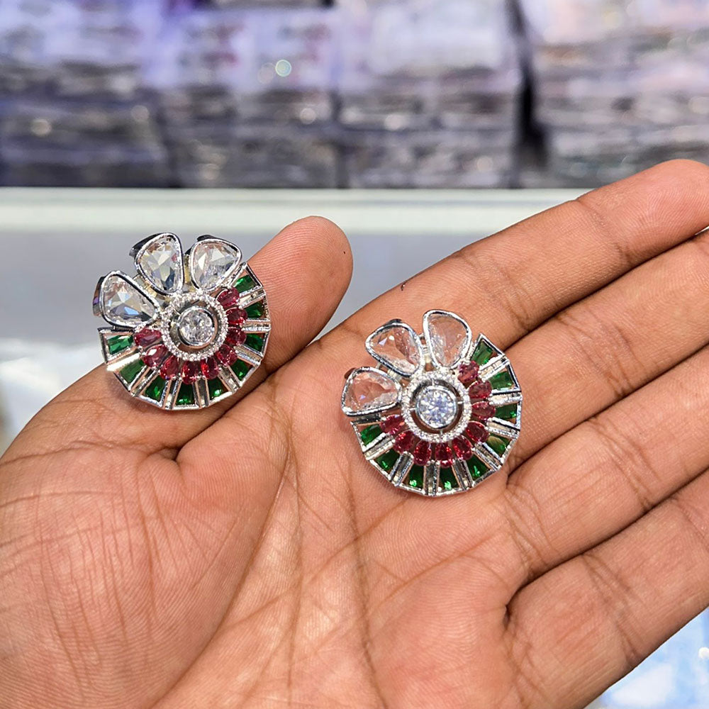Akruti Collection Silver Plated AD Stud Earrings