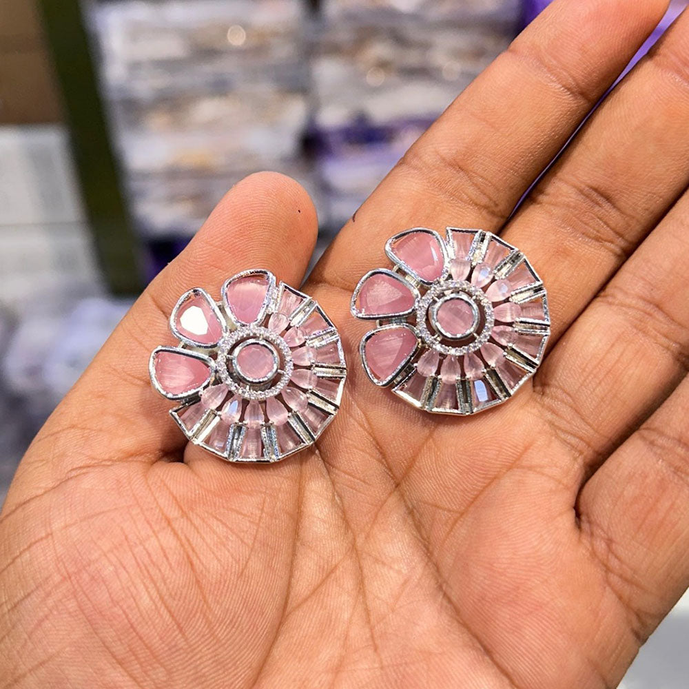 Akruti Collection Silver Plated AD Stud Earrings