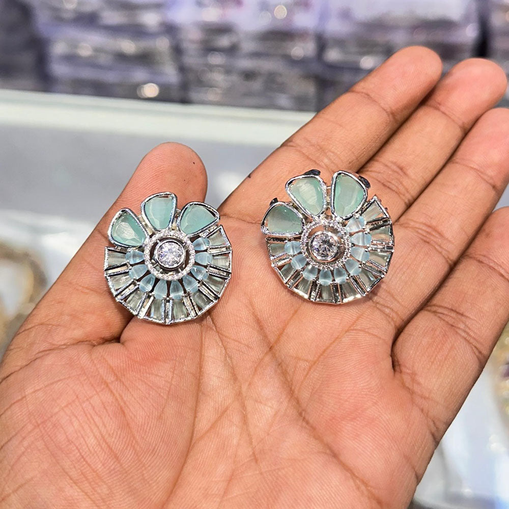 Akruti Collection Silver Plated AD Stud Earrings