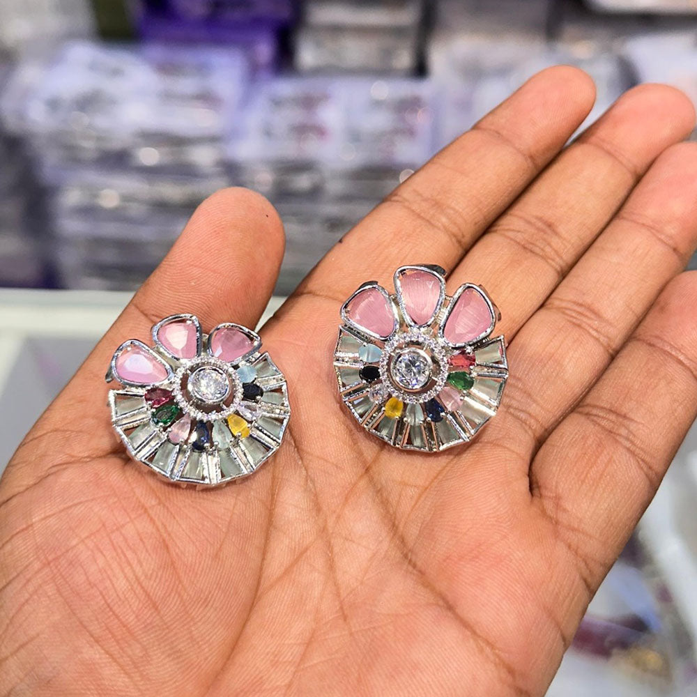 Akruti Collection Silver Plated AD Stud Earrings