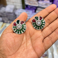 Akruti Collection Silver Plated AD Stud Earrings