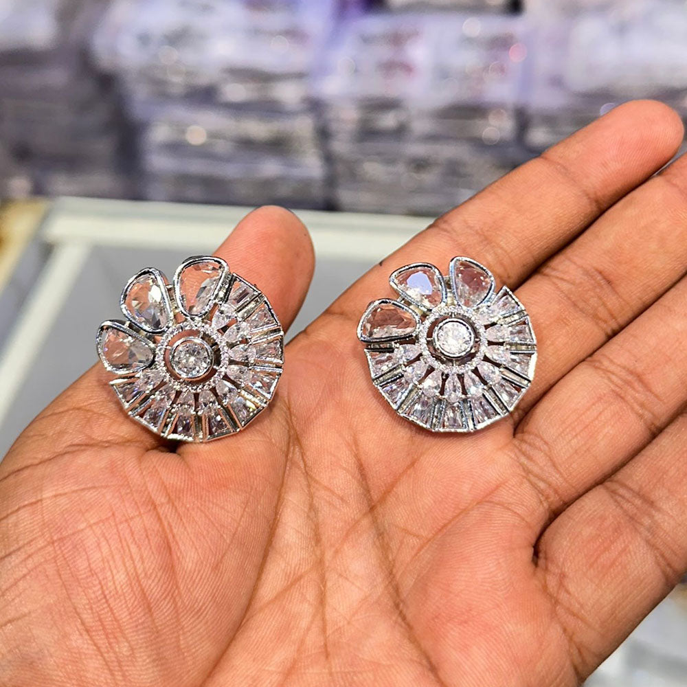 Akruti Collection Silver Plated AD Stud Earrings