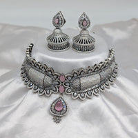 Akruti Collection Silver Plated American Diamonds Choker Necklace Set
