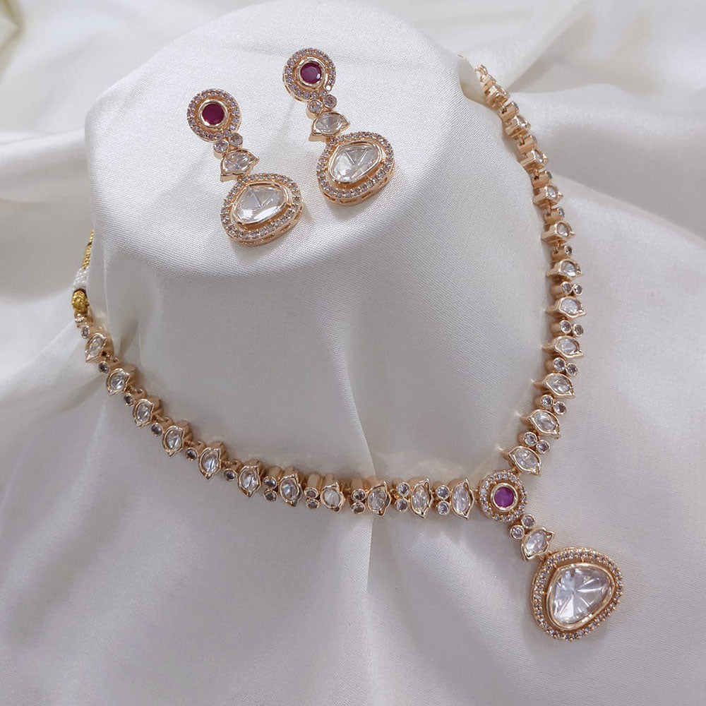 Akruti Collection Gold Plated Polki Kundan Stone Necklace Set