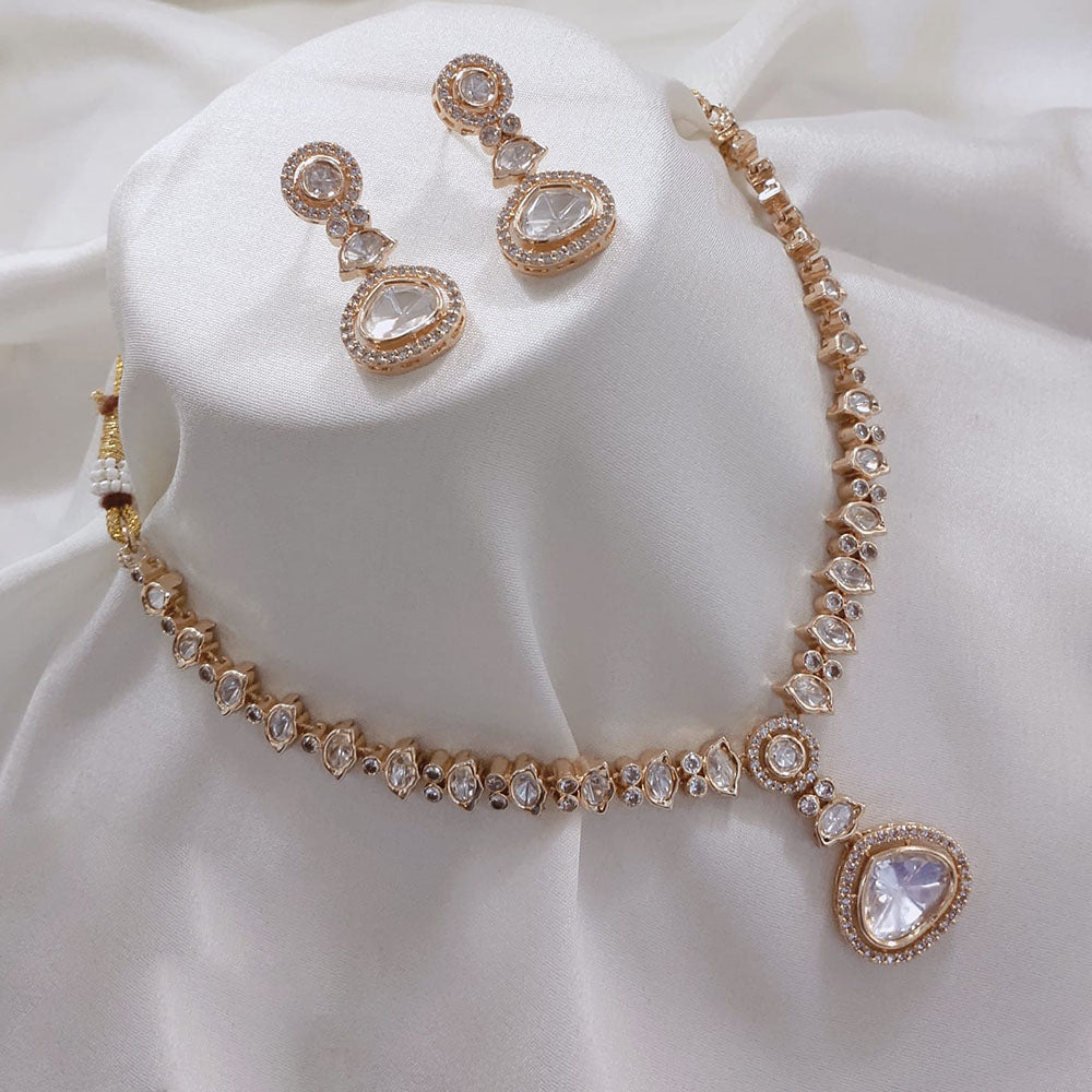Akruti Collection Gold Plated Polki Kundan Stone Necklace Set