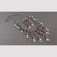 Akruti Collection Oxidised Plated Pota Stone Necklace Set
