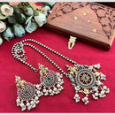 Akruti Collection 2 Tone Plated Pota Stone And Pearl Long Temple Necklace Set