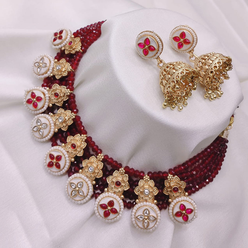 Akruti Collection Gold Plated Pota Stone And Beads Choker Necklace Set
