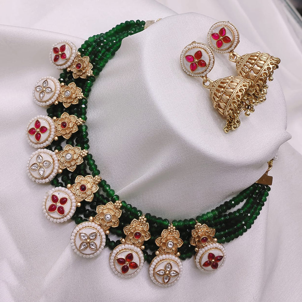 Akruti Collection Gold Plated Pota Stone And Beads Choker Necklace Set
