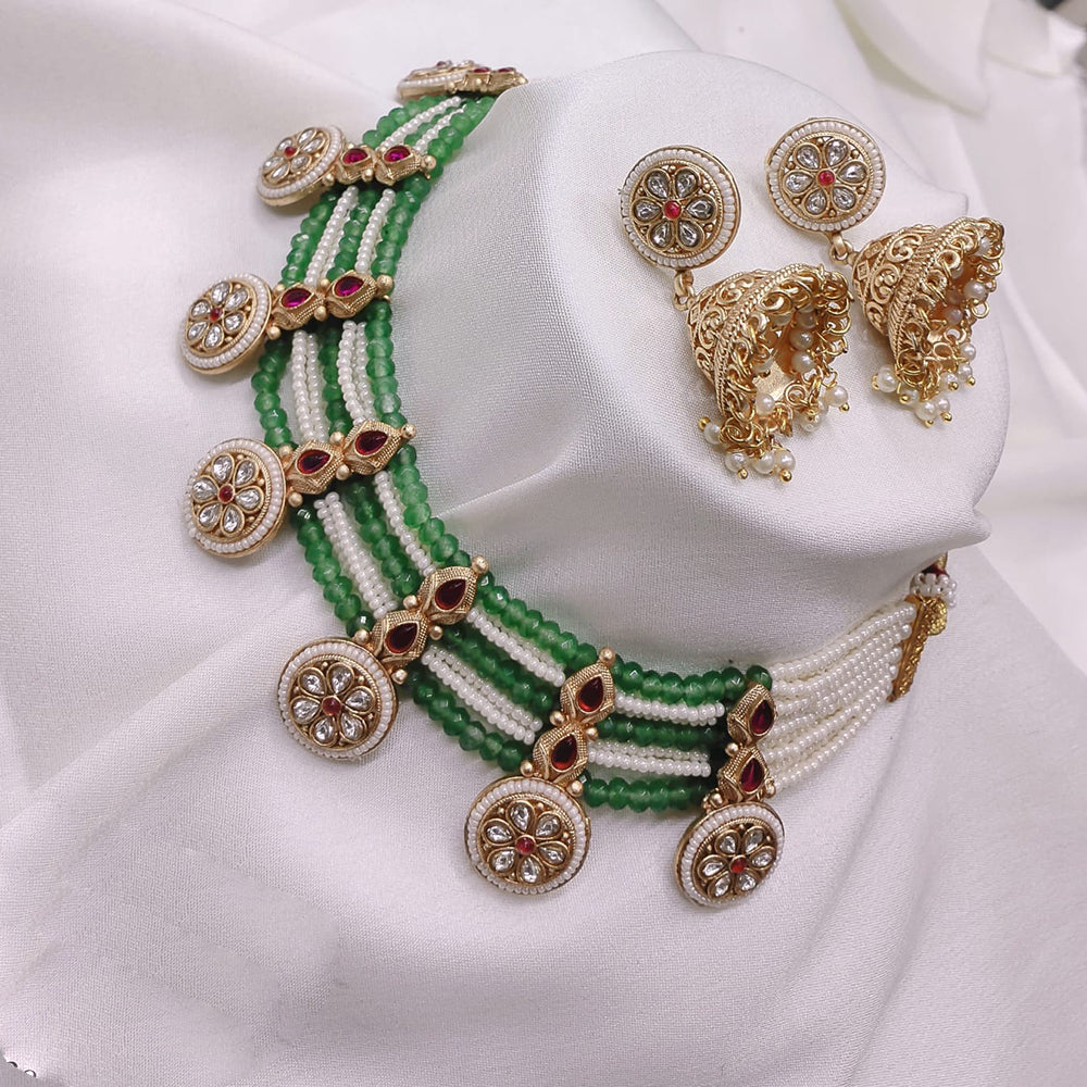Akruti Collection Gold Plated Pota Stone And Beads Choker Necklace Set