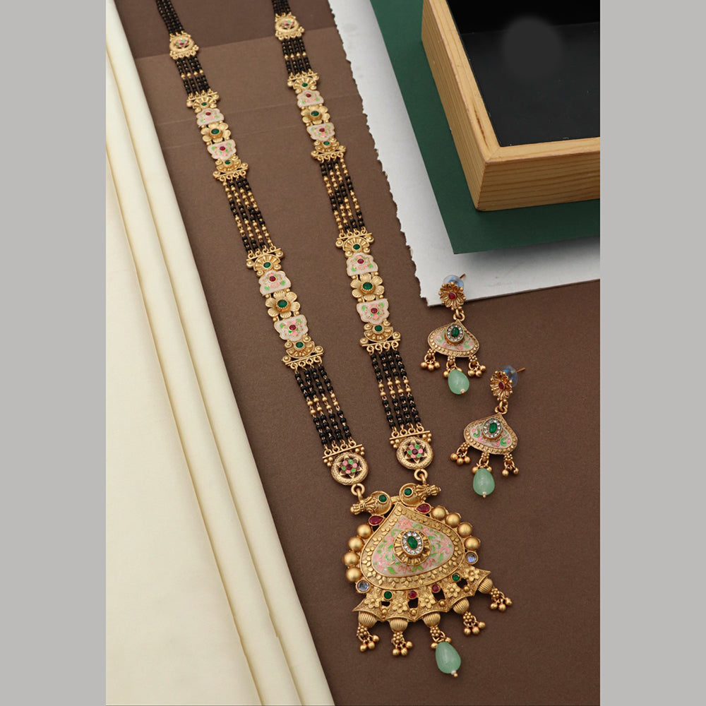Akruti Collection Gold Plated Pota Stone And Meenakari Manglasutra Set