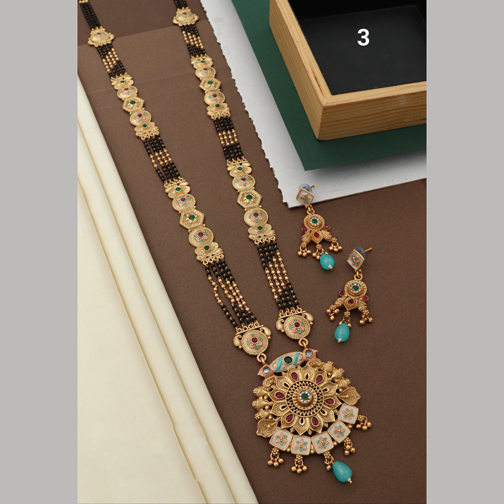 Akruti Collection Gold Plated Pota Stone And Meenakari Manglasutra Set