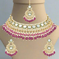 Akruti Collection Gold Plated Kundan Stone And Beads Necklace Set