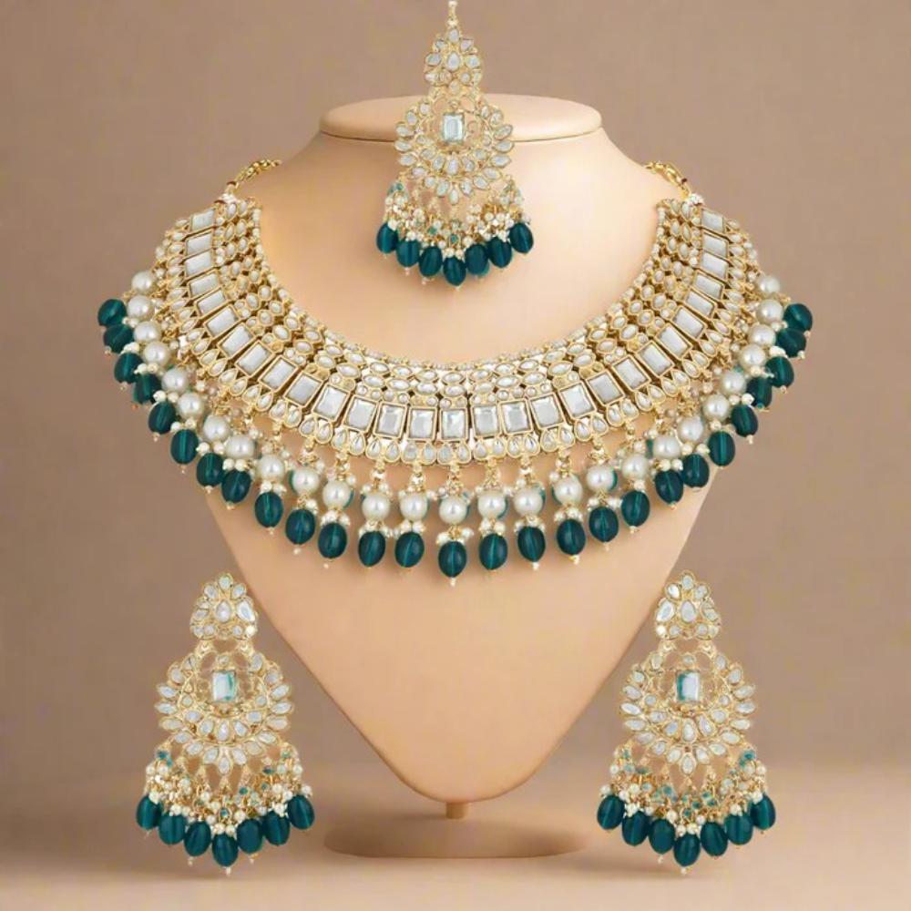 Akruti Collection Gold Plated Kundan Stone And Beads Necklace Set