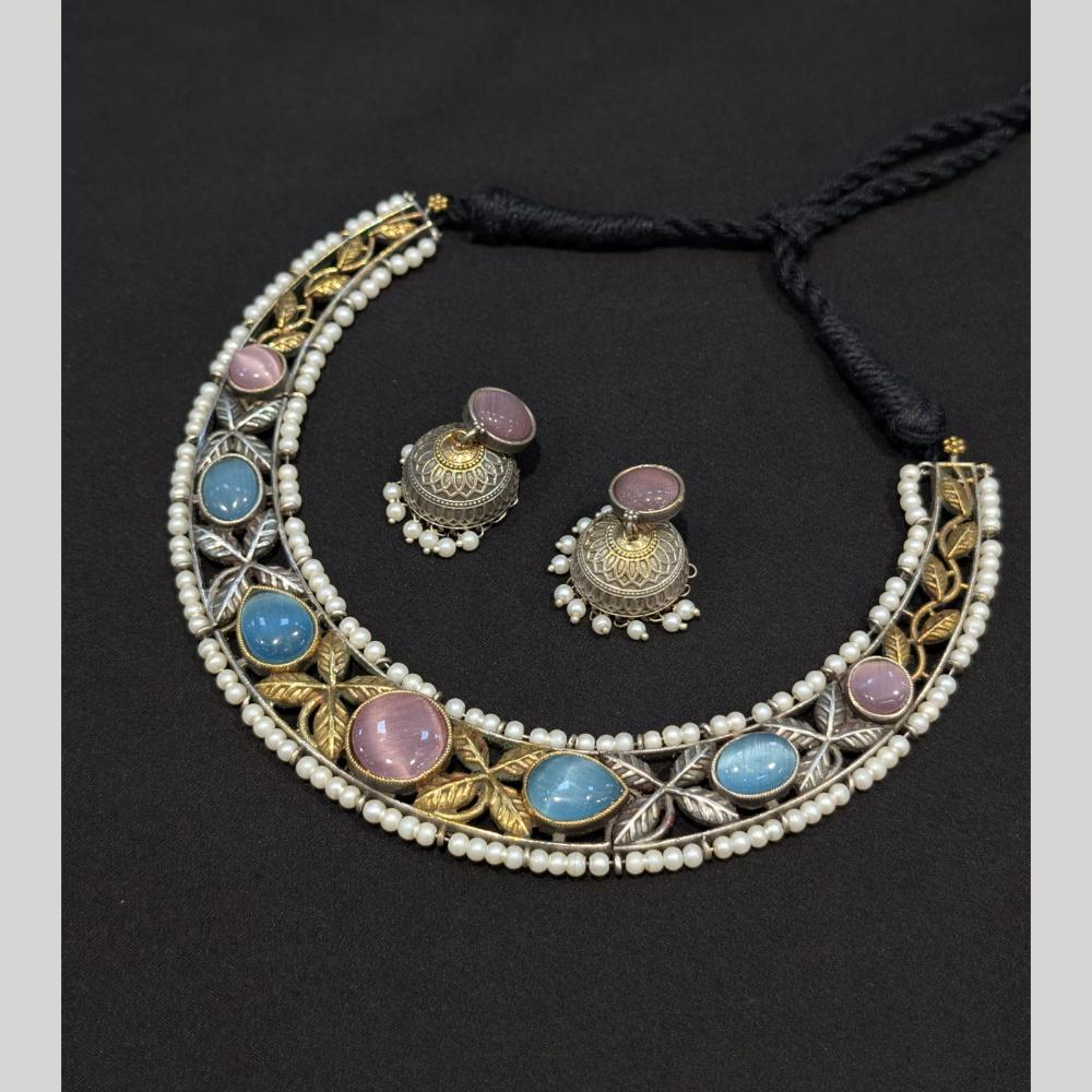 Akruti Collection 2 Tone Plated Pota Stone Necklace Set