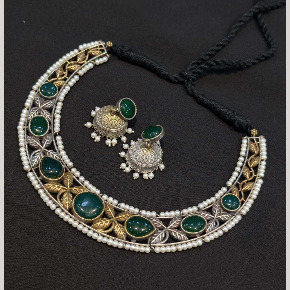 Akruti Collection 2 Tone Plated Pota Stone Necklace Set