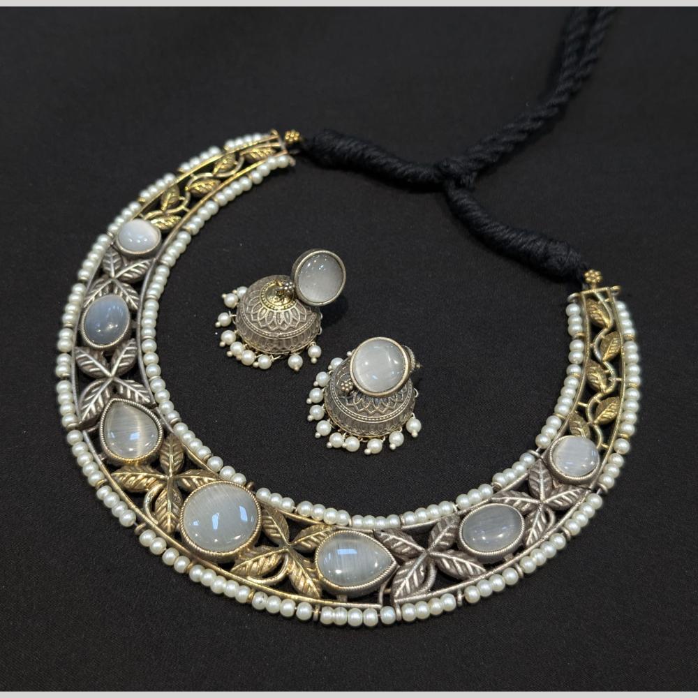 Akruti Collection 2 Tone Plated Pota Stone Necklace Set