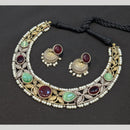 Akruti Collection 2 Tone Plated Pota Stone Necklace Set