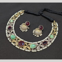Akruti Collection 2 Tone Plated Pota Stone Necklace Set