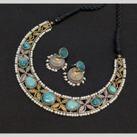 Akruti Collection 2 Tone Plated Pota Stone Necklace Set