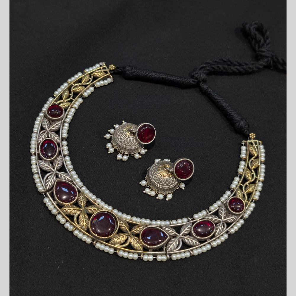 Akruti Collection 2 Tone Plated Pota Stone Necklace Set
