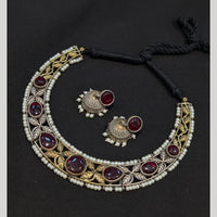 Akruti Collection 2 Tone Plated Pota Stone Necklace Set